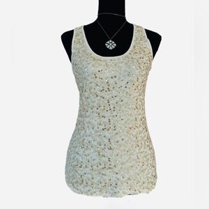 #43 Apt. 9 ~ Lightweight Ivory Scoop Neck Sleeveless Tank Top w/Gold Sequins